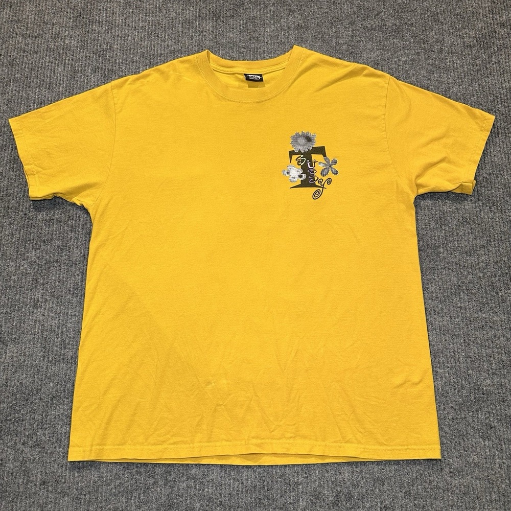Big Logo Stussy‎ T-shirt Yellow With Flowers Graphic Size XL Y2k